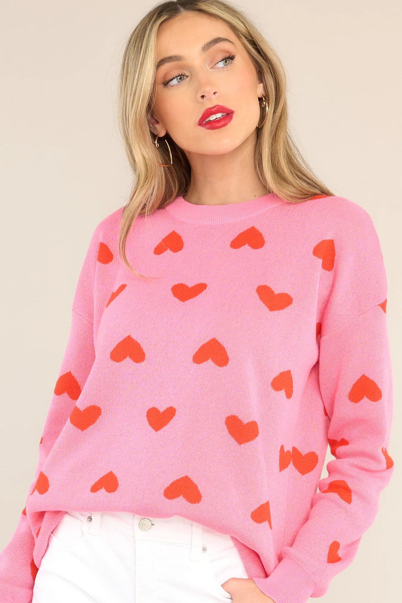 Sweet Thing Pink & Red Heart Sweater | Red Dress 