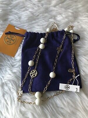 NWT Authentic Tory Burch Evie Logo Chain Rosary Gold Tone Necklace + Receipt! | eBay US