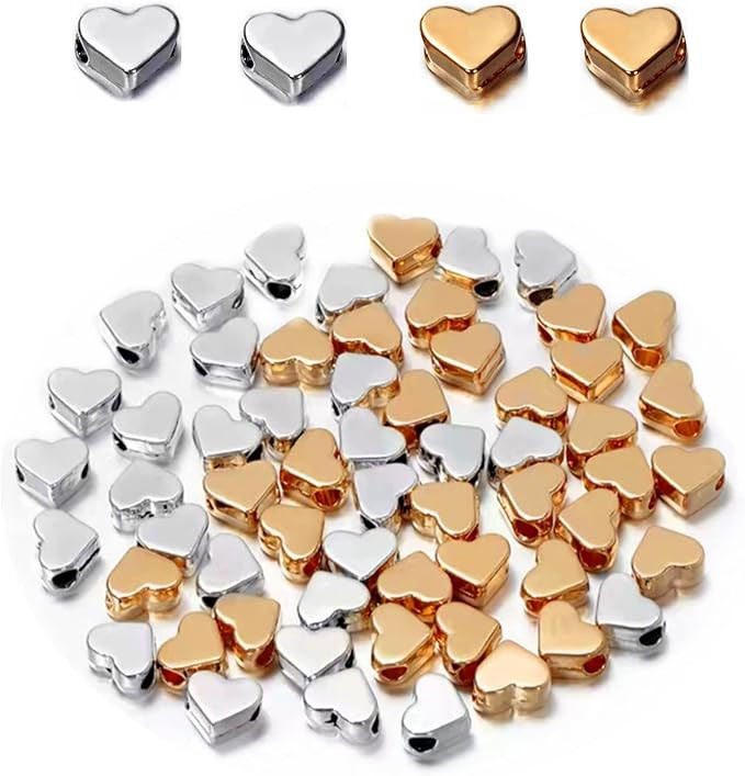 100 Pcs Heart Shape Spacer Beads Small Hole Spacer Beads Metal Loose Beads for Making Bracelet Ne... | Amazon (US)