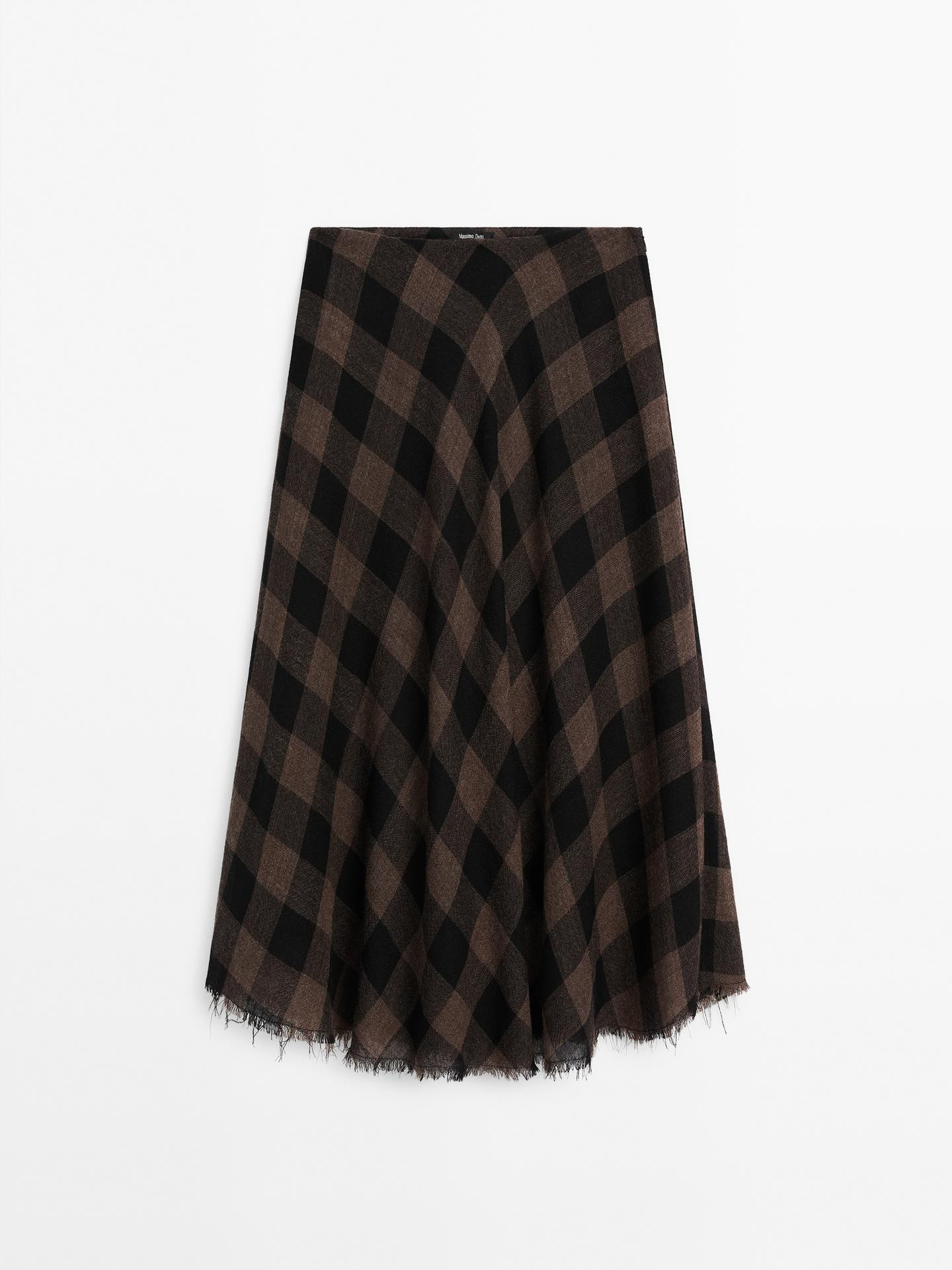 100% wool check midi skirt | Massimo Dutti UK