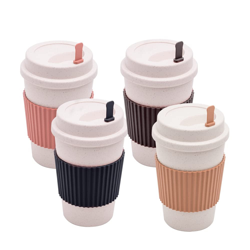 COPO PARA CAFÉ DE BAMBU E PP COM TAMPA E MEXEDOR COLORIDO 380ml | Amazon (BR)