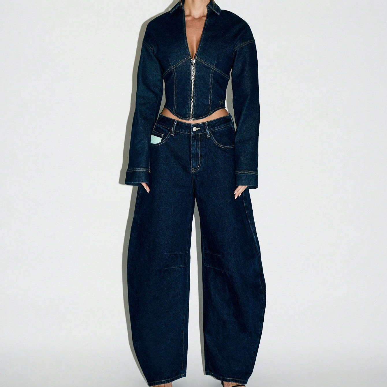 KIZN Wide Leg Denim Jeans Barrel Cut High Waisted Raw Indigo Y2K Fashion Retro Statement Baggy Pants Fall Winter Streetwear | SHEIN