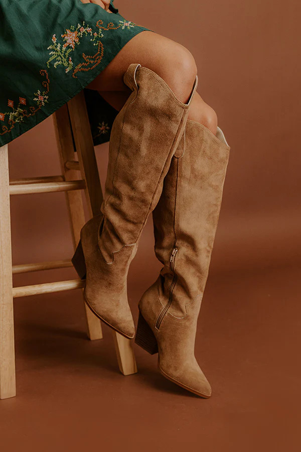 The Barcelona Faux Suede Knee High Boot in Camel | Impressions Online Boutique