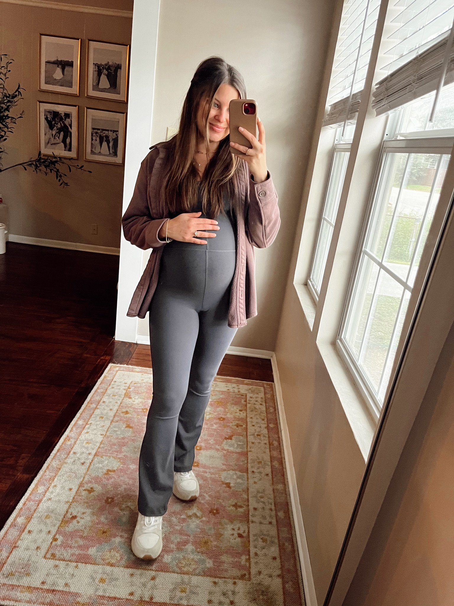 Travel outfit ✈️ my Aritzia dupe found on Amazon. I am wearing a size small. 

Bump friendly. Jumpsuit. Veja sneakers. Flare leg. Grey bodysuit. Unitard. Spaghetti strap unitard. Aritzia dupe. Travel. Shacket. Gold link necklace. Third trimester. Dark gray unitard. Shirt jacket. Maternity

#LTKfindsunder50 #LTKbump #LTKtravel