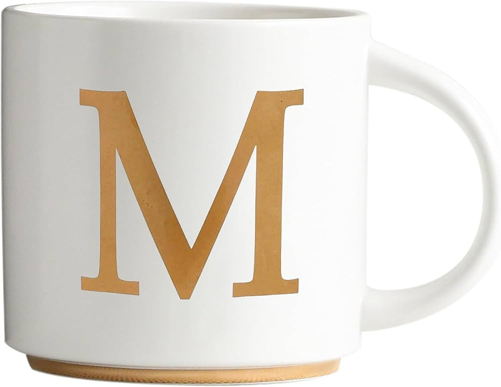 COLLECTIVE HOME - Monogram Ceramic Mugs, 15 oz Golden Initial Coffee Cups, Elegant Alphabet Tea M... | Amazon (US)