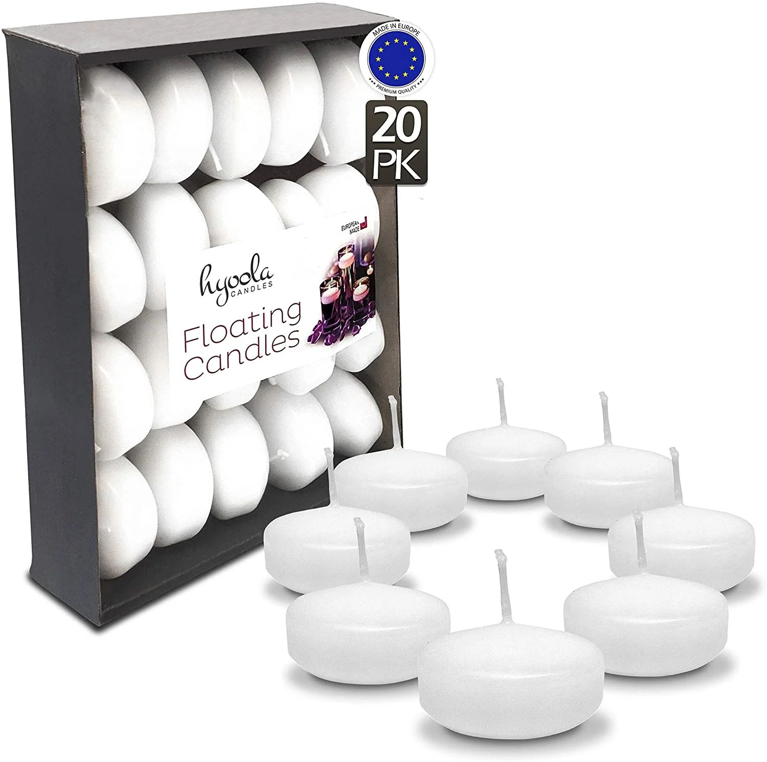 Hyoola 1.75 Inch Unscented Round Floating Candles for Wedding - White 3 Hour (20 Pack) | Walmart (US)