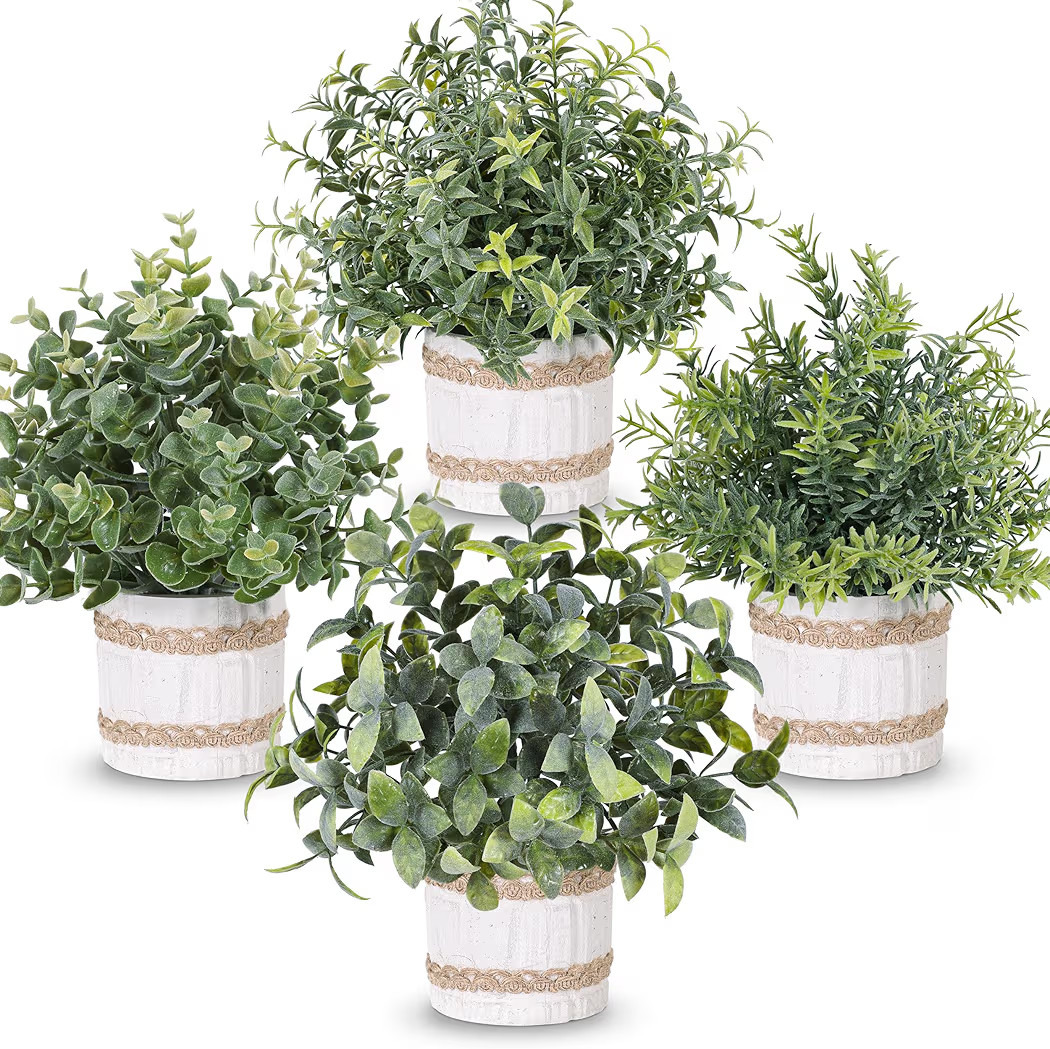 Der Rose 4 Pack Farmhouse Fake Plants Artificial Plants for Home Kitchen Office Desk Rustic Table... | Amazon (US)