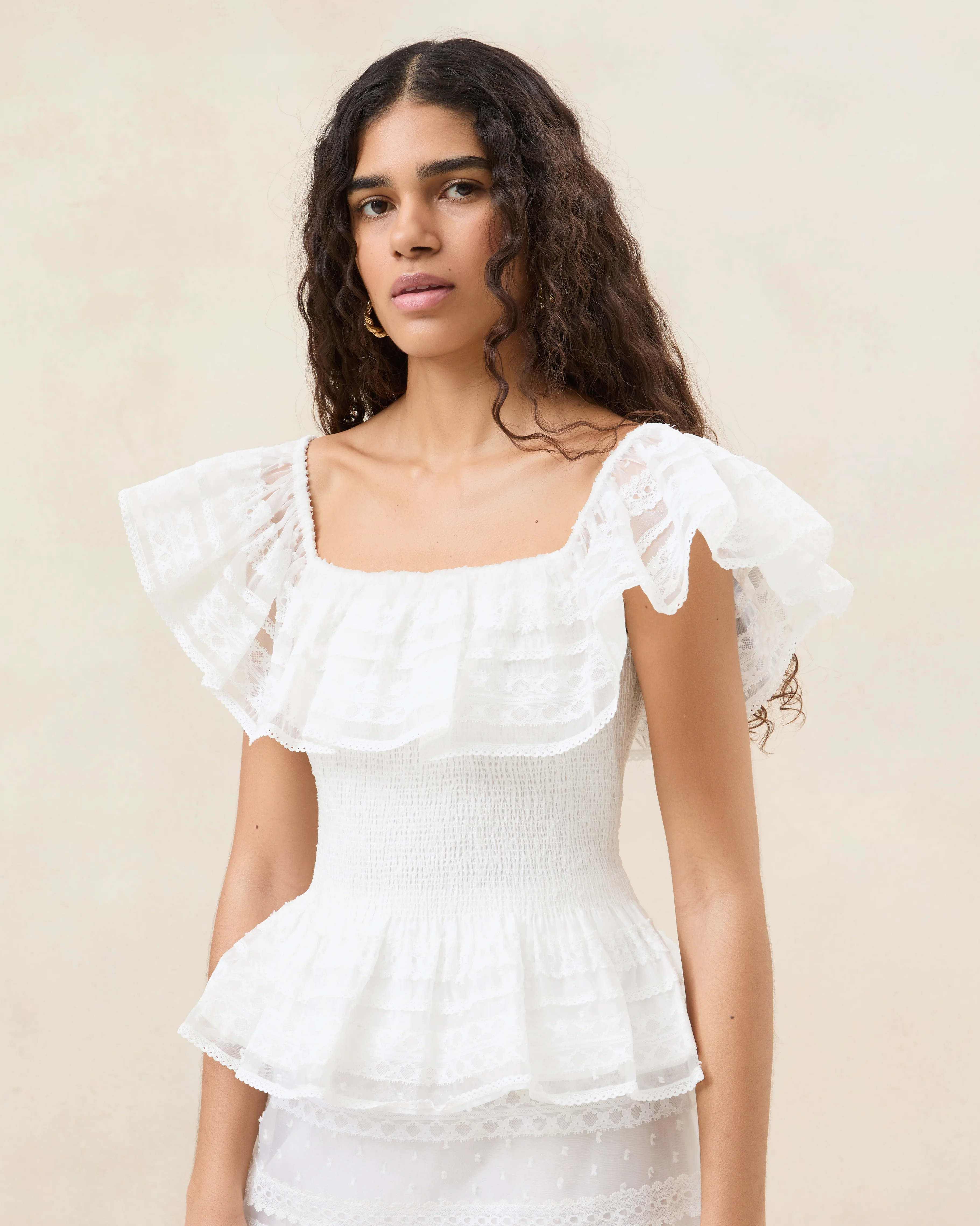 Layla Cream Ruffle Sleeveless Blouse | Loeffler Randall