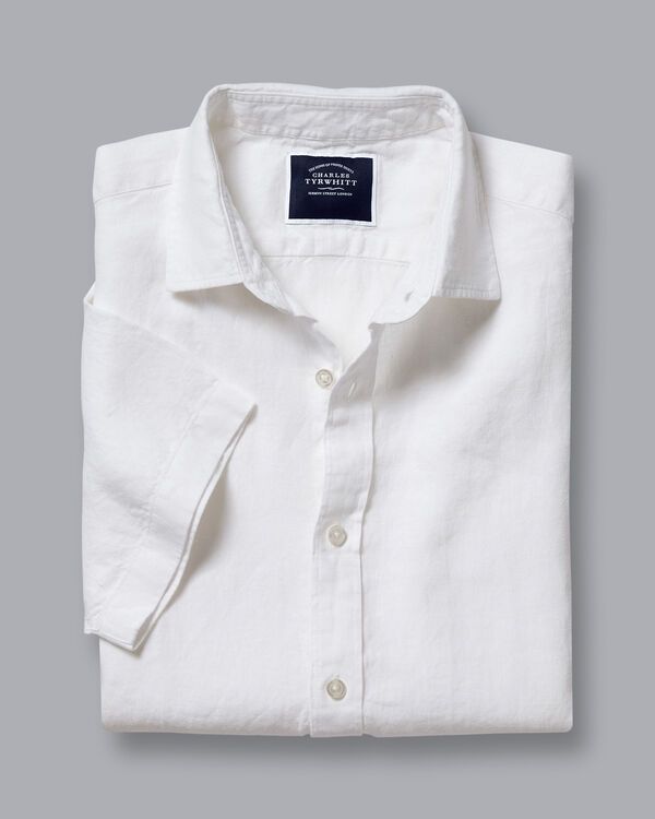 Pure Linen Short Sleeve Shirt - White | Charles Tyrwhitt
