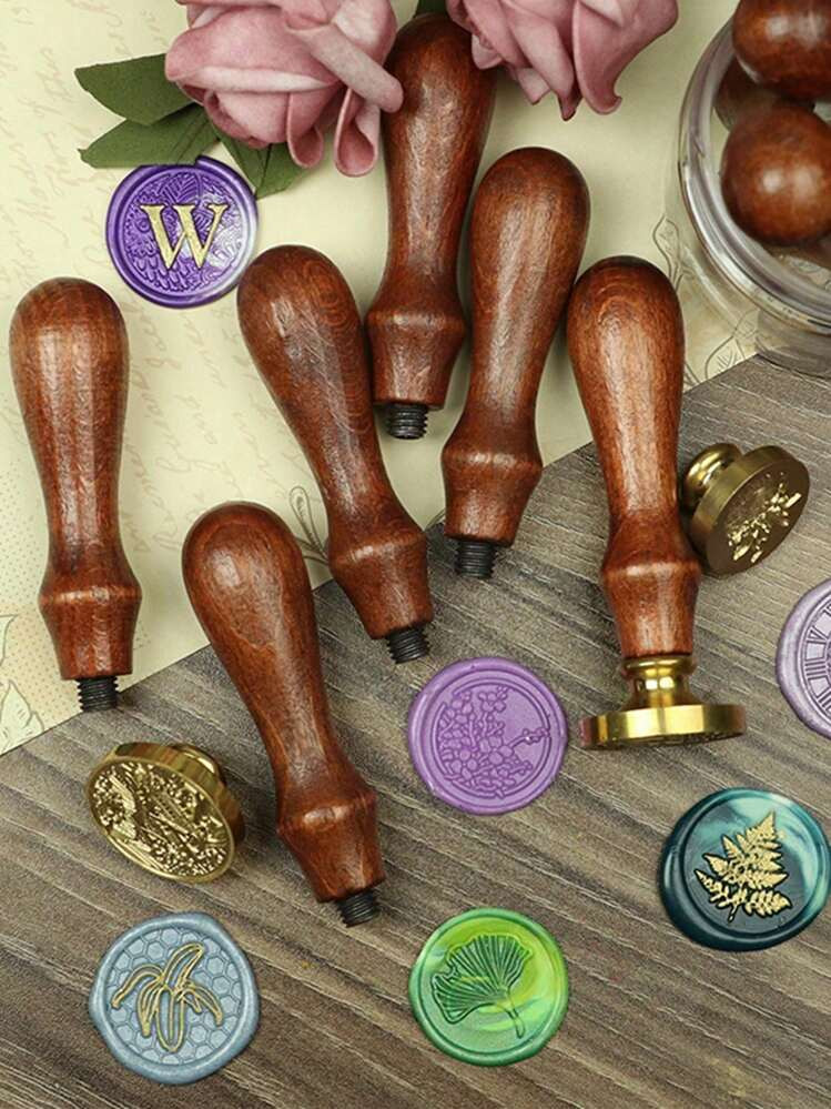 1pc Vintage European Style Beech Wood Wax Seal Stamp With Wooden Handle Back To School | SHEIN
