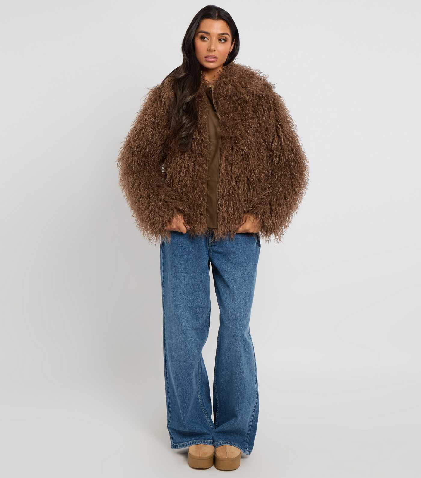 Urban Bliss Brown Textured Faux Fur Jacket | New Look | New Look (UK)