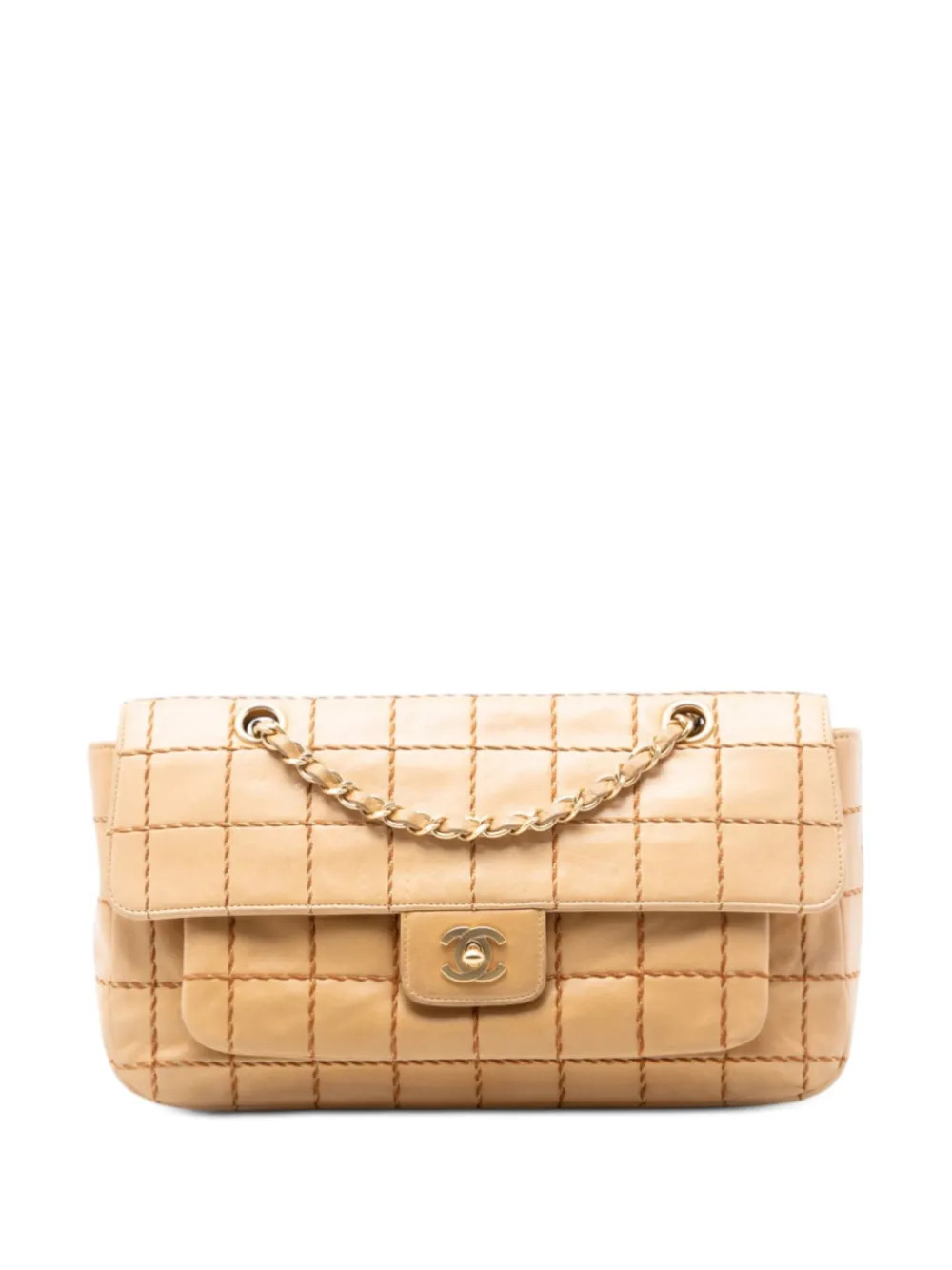CHANEL Pre-Owned 2000-2002 Chocolate Bar Lambskin Wild Stitch Chain Flap shoulder bag - Neutrals | Farfetch Global