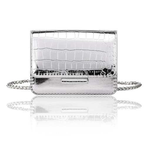 Sightor Silver Mini Crossbody Bag for Women, PU Leather Small Evening Purse, Dressy Clutch Handbag for Nightclub Parties (Silver) | Amazon (US)