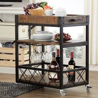 HomeSullivan Brown Rustic Serving Cart with Wine Inserts And Removable Tray Top 403228BR-07 - The... | The Home Depot