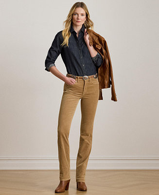 Stretch Corduroy Mid-Rise Straight Pants | Macy's