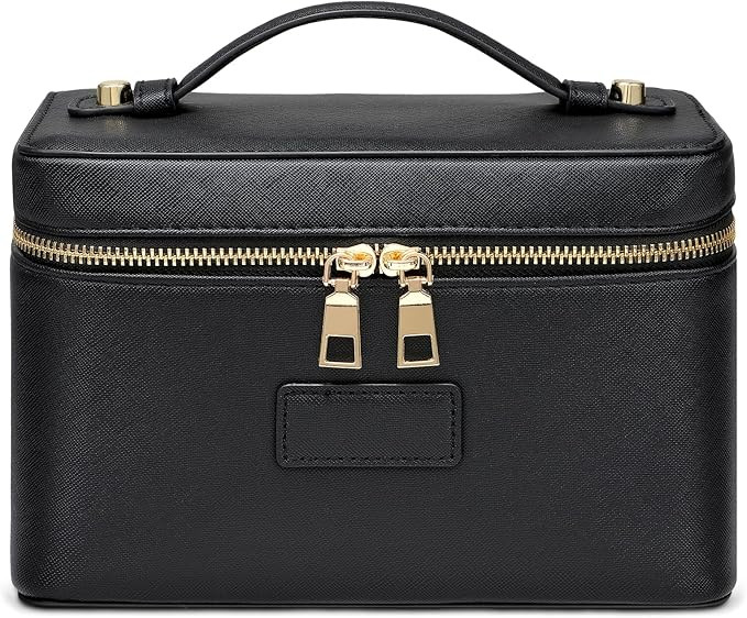 Makeup Bag Vanity Case with Removable Organizer Divider Waterproof Leather Portable Cosmetic Bag ... | Amazon (US)