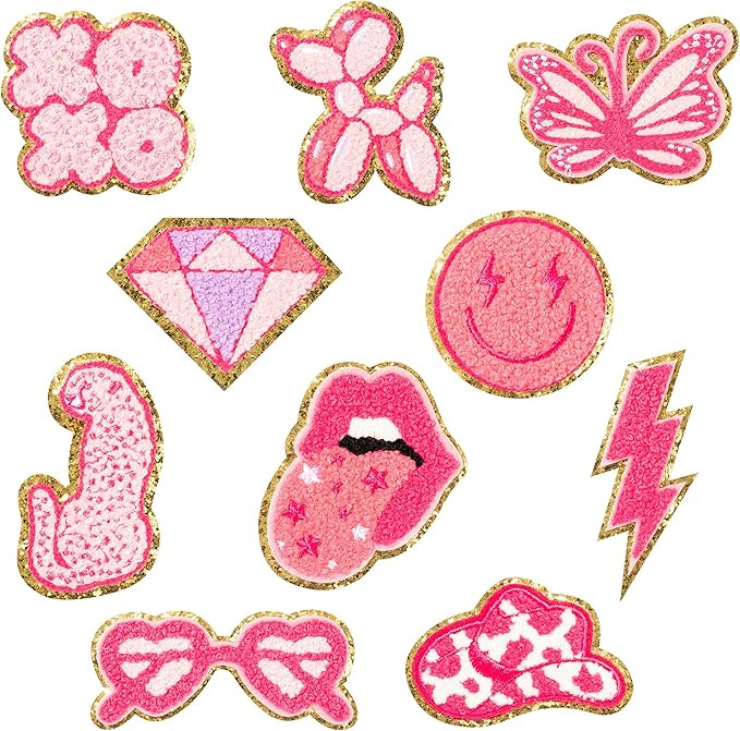 10Pcs Pink Preppy Iron on Patches for Girls Y2K Chenille Embroidered Repair Patch Hanging Lip Lig... | Amazon (US)