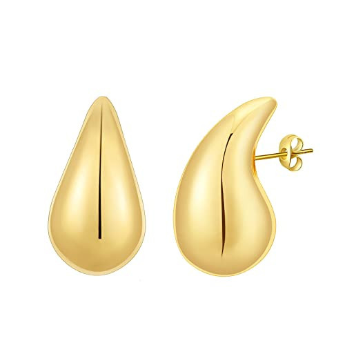 Apsvo Chunky 14K Gold Plated Hoop Earrings for Women, Lightweight Waterdrop Hollow Open Hoops, Hypoallergenic Dupes Earrings | Amazon (US)