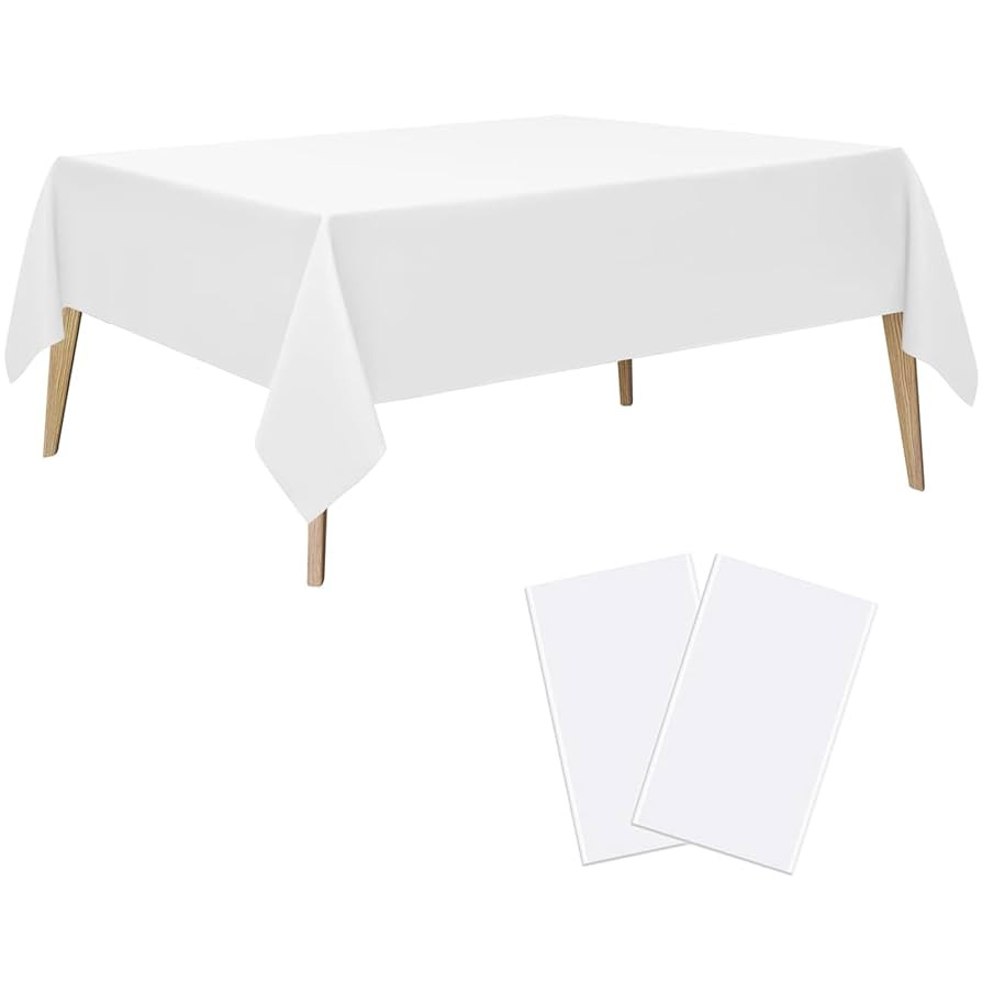 White Disposable Table Cloth 2-Pack, 54 x 108 Inch Table Cloths for Party, Plastic Tablecloths fo... | Amazon (US)