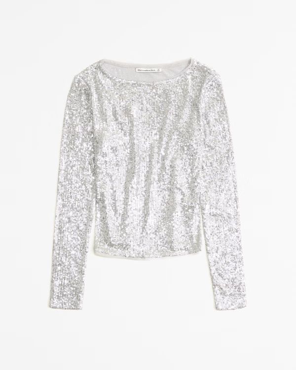 Long-Sleeve Sequin Boatneck Top | Abercrombie & Fitch (US)