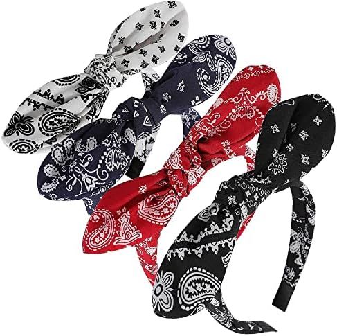 Lvyeer 4 Pack Bandana Headbands for Women Bow Headbands for Women Paisley Print Bowknot Headband Rab | Amazon (US)