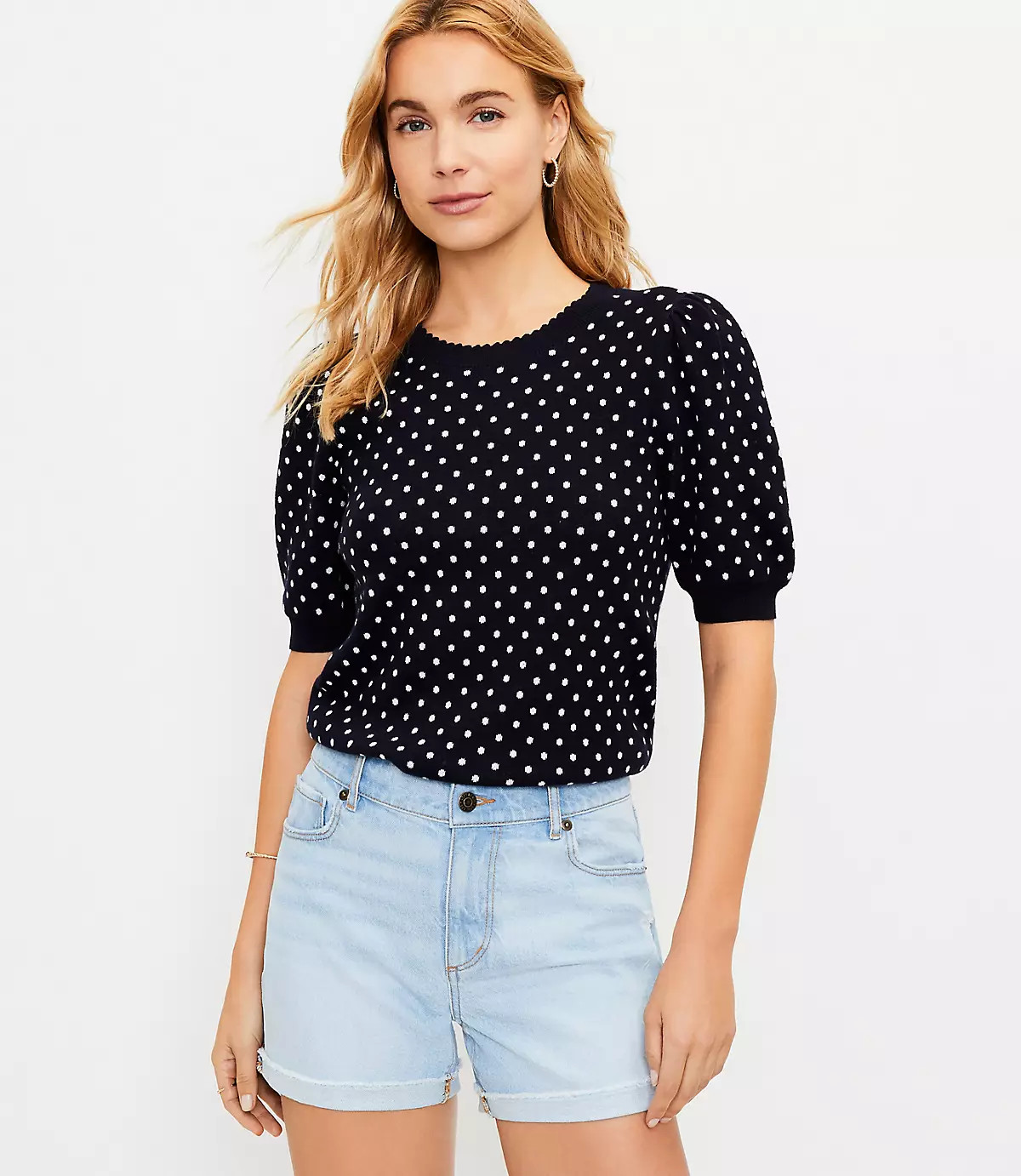 Dotted Scalloped Sweater Tee | LOFT | LOFT