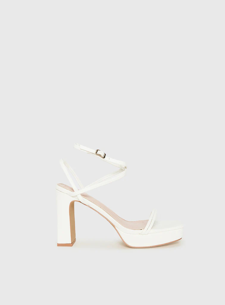 Tessie Ankle Strap Heels Matte White | Princess Polly US