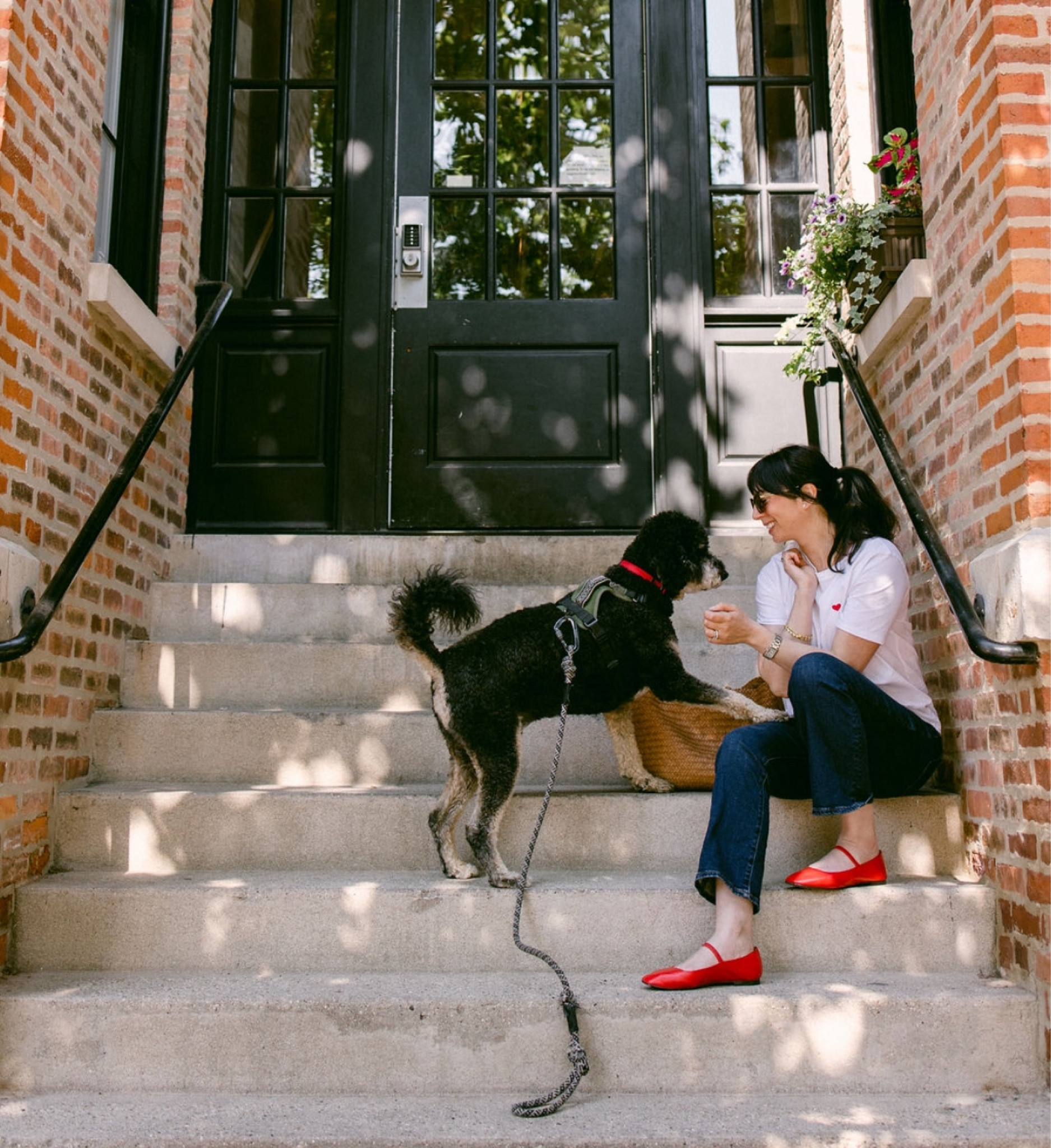 Summer Fridays wearing red. My signature color along with Henri. 🐾❤️

These Greta flats from Madewell are a staple and so comfortable. 

#LTKOver40 #LTKShoeCrush