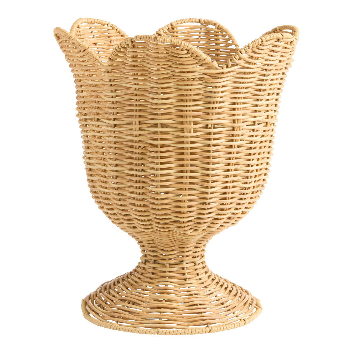 Louisa Tan Faux Rattan Pedestal Planter in Natural by World Market | World Market