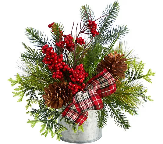 Nearly Natural12" Holiday Winter Pinecones, Berries Decor | QVC