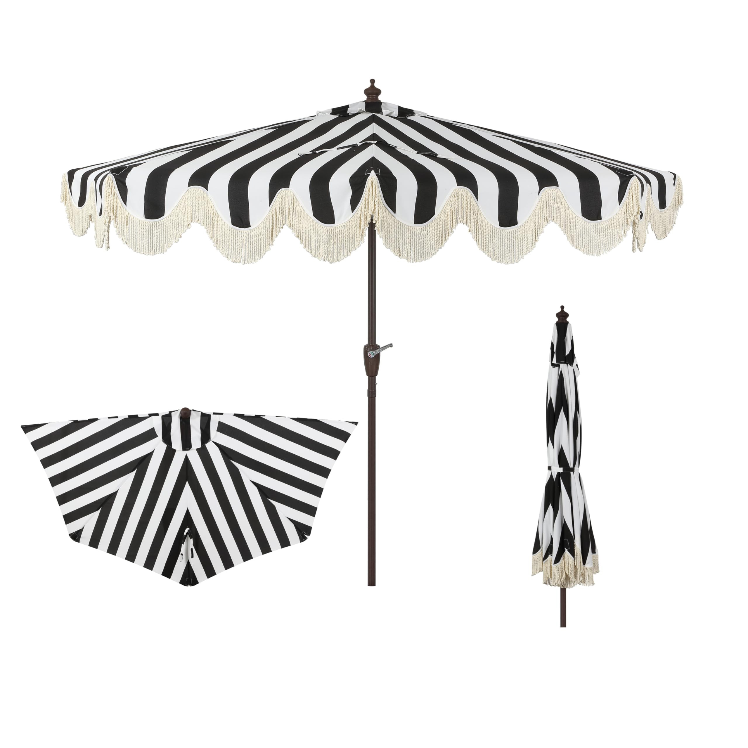 JONATHAN Y Half Umbrella UMB1201A Beverly 9 ft. Designer Classic Scalloped Fringe Market Patio wi... | Amazon (US)