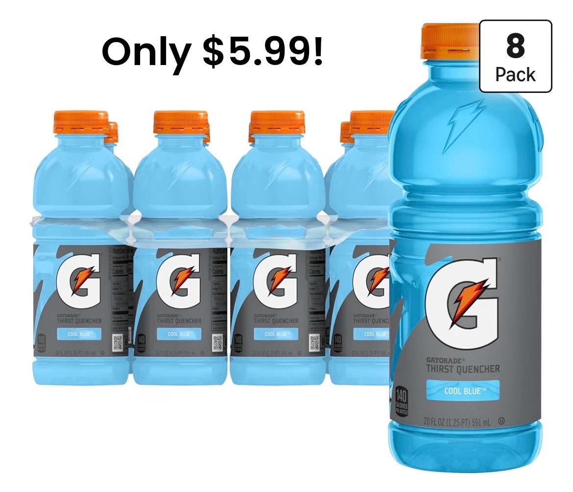 8 packs of Cool Blue Gatorade are only $5.99 today at Amazon! Fantastic deal for this top selling Gatorade that usually retails for $8.99! Perfect to have on hand for Summer 💦

#LTKSaleAlert #LTKActive #LTKfoodie