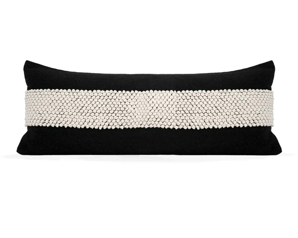 Knotted Cream on Black Cotton Large Lumbar Pillow Cover | Coterie, Brooklyn