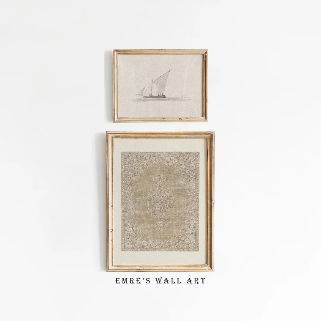 Vintage Neutral Wall Art Set: Sketch & Textile Prints (Digital Download) | Etsy (US)