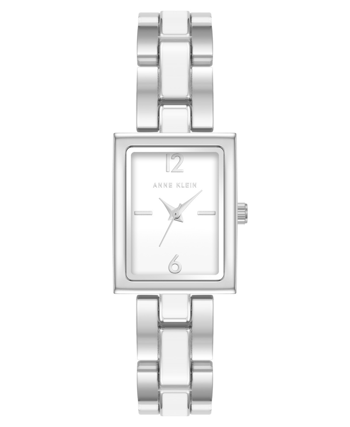 Anne Klein Women's Quartz Rectangular White Enamel and Silver-Tone Metal Alloy Watch, 22mm - White, Silver-Tone | Macy's
