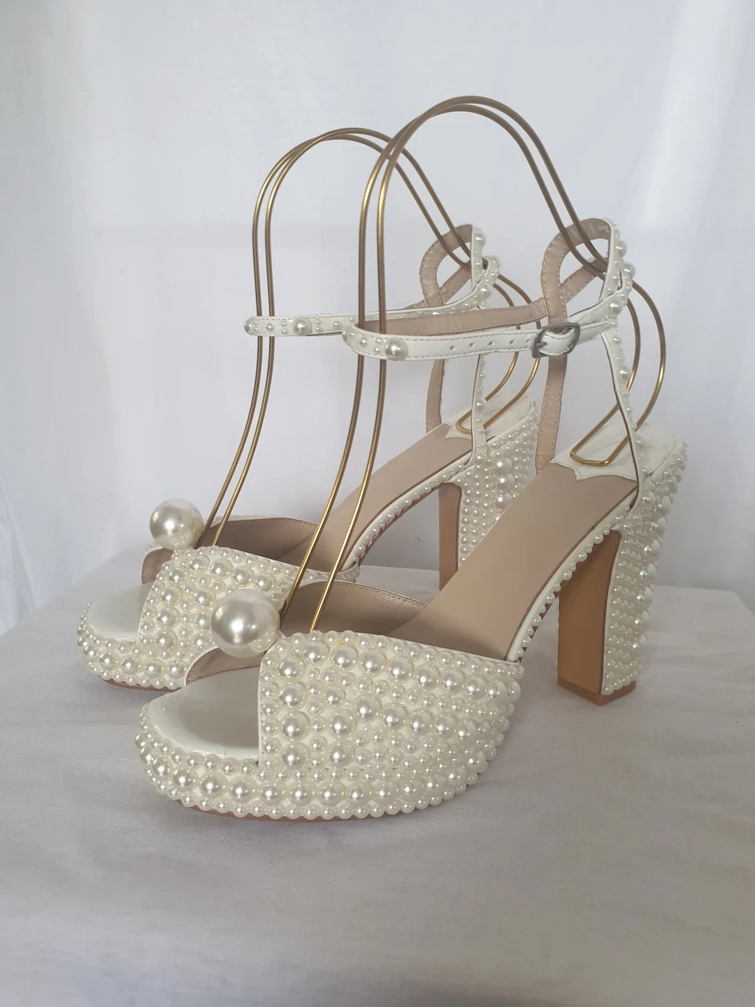 Ivory Pearl Bridal Shoes, Block Heel, Platform Wedding Shoes - Etsy | Etsy (US)