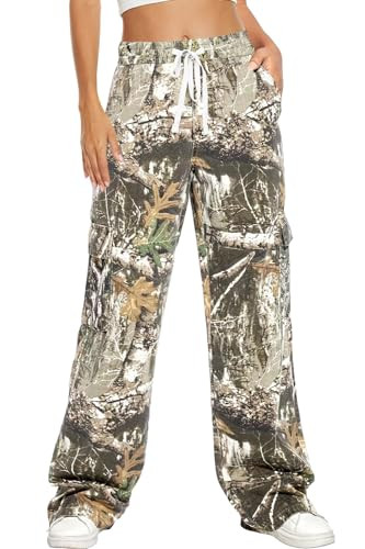 HVEPUO Camo Pants Women High Waisted Wide Leg Casual Y2K Camoflage Cargo Pants Baggy Elastic Wais... | Amazon (US)