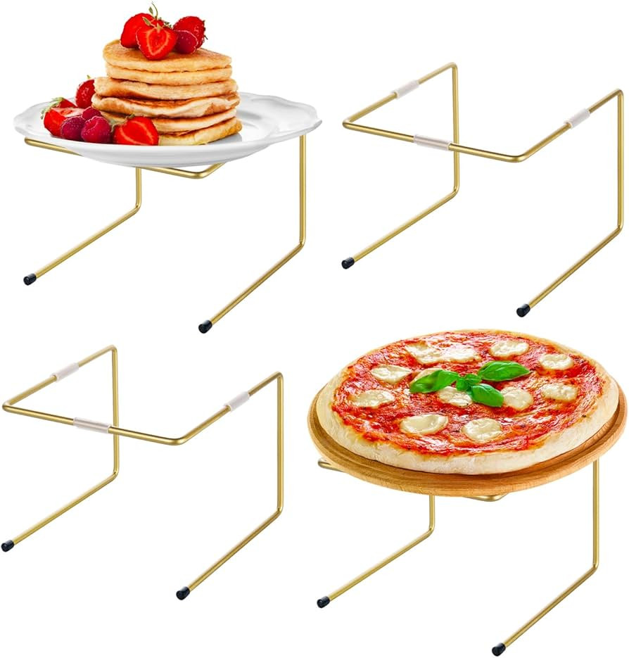 MyGift Brass Metal Pizza Table Stands, Tabletop Pizza Pan Riser Food Platter Tray and Display Rac... | Amazon (US)