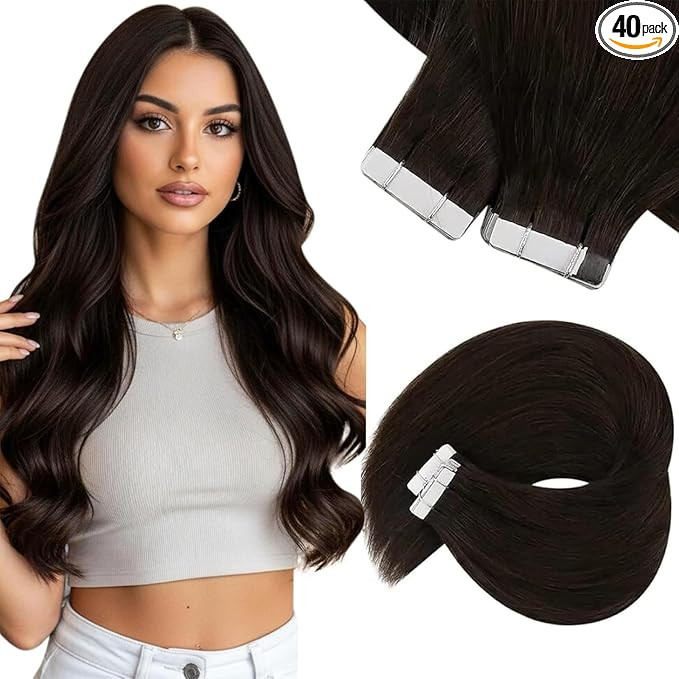 Sunny Hair Tape in Hair Extensions Human Hair 20inch 40pcs 100g Hair Extensions Real Human Hair T... | Amazon (US)