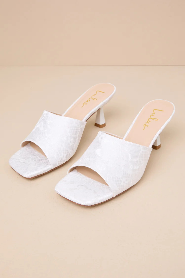 Maeler White Lace High Heel Slide Sandals | Lulus