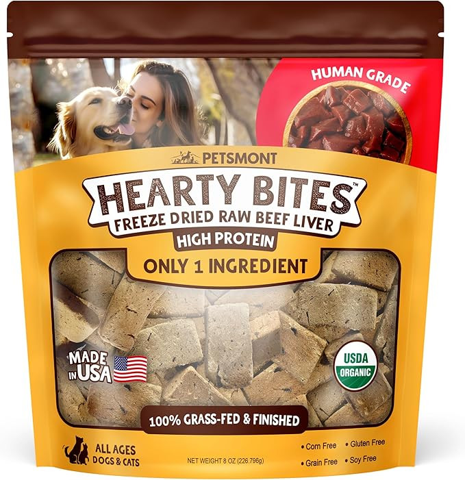 Petsmont Hearty Bites - Organic Freeze-Dried Beef Liver Dog Treats Single Ingredient All Natural,... | Amazon (US)