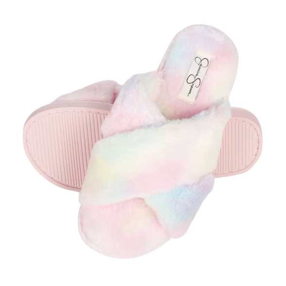 Jessica Simpson Womens Cross Band Plush Slide Slipper Slide | Target