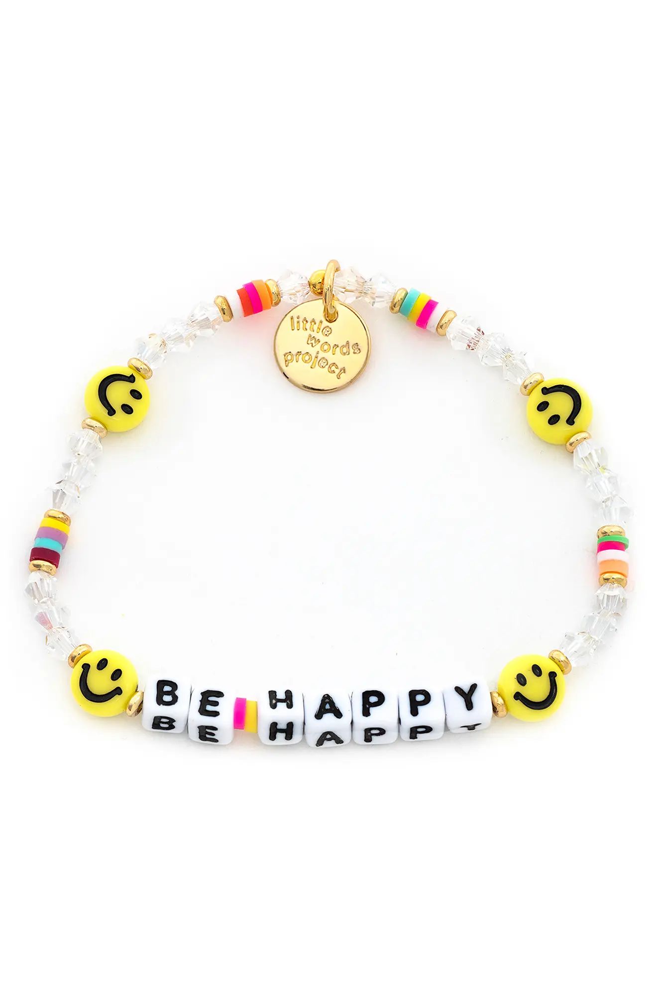 Little Words Project Be Happy Beaded Stretch Bracelet in Rainbow Clear at Nordstrom, Size Medium | Nordstrom