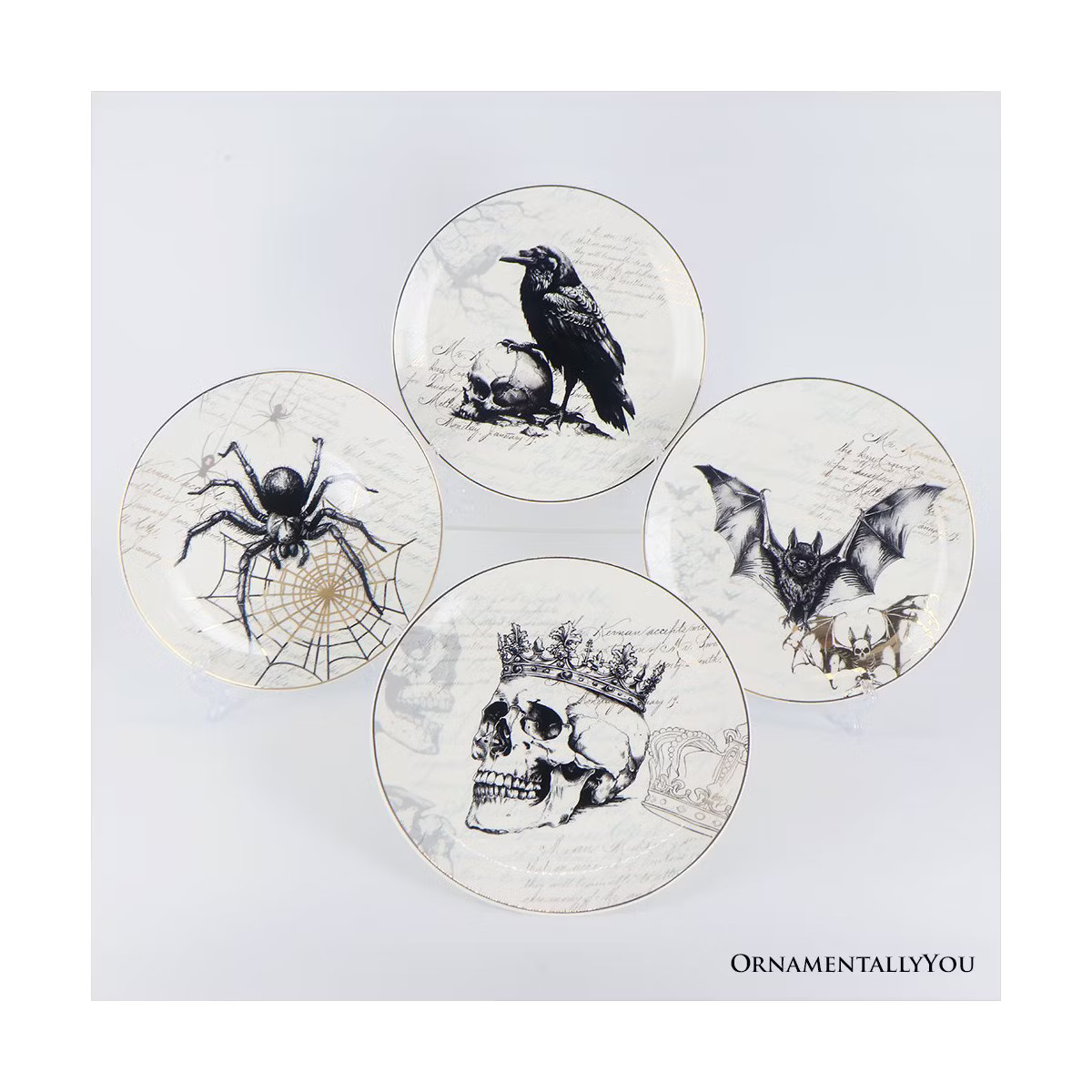 Gothic Elegance Set of 4 Plates with Real Gold Trim, Halloween Tableware Collection for Salad, De... | Target