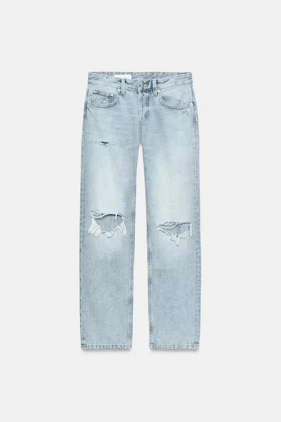 TRF LOW RISE RIPPED STRAIGHT LEG JEANS | Zara US
