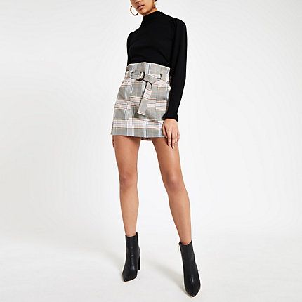 Womens Pink check paperbag mini skirt | River Island (UK & IE)