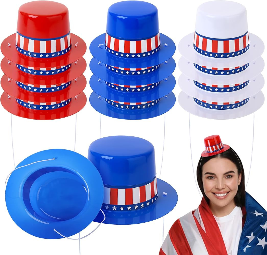 4th of July Patriotic Mini Top Hats, Red White Blue Mini Party Hats, Small Independence Day Top H... | Amazon (US)