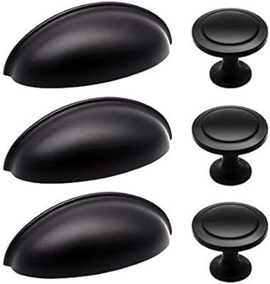 25pcs Cabinet Bin Cup Pulls and knobs, Sunriver 15pcs Matte Black Coating Cupboard Pulls and 10pc... | Amazon (US)