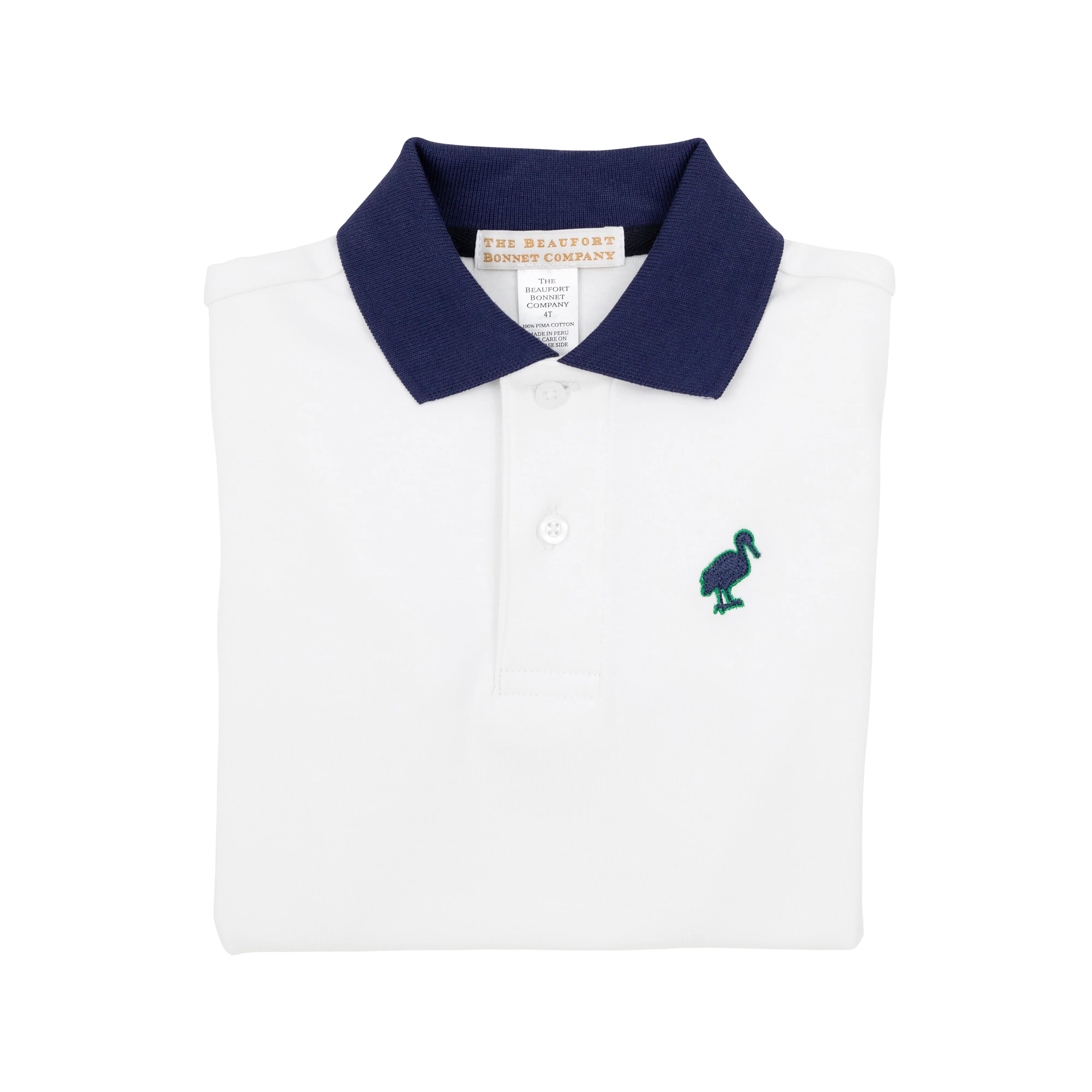 Prim & Proper Polo & Onesie - Worth Avenue White and Nantucket Navy with Nantucket Navy Stork | The Beaufort Bonnet Company
