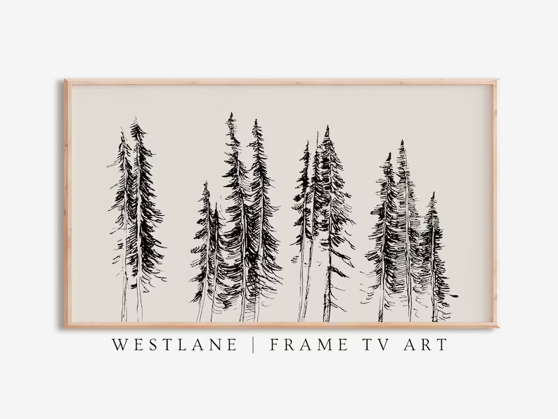 Samsung Frame TV Art Neutral Minimalist Forest Sketch  Rustic - Etsy | Etsy (US)